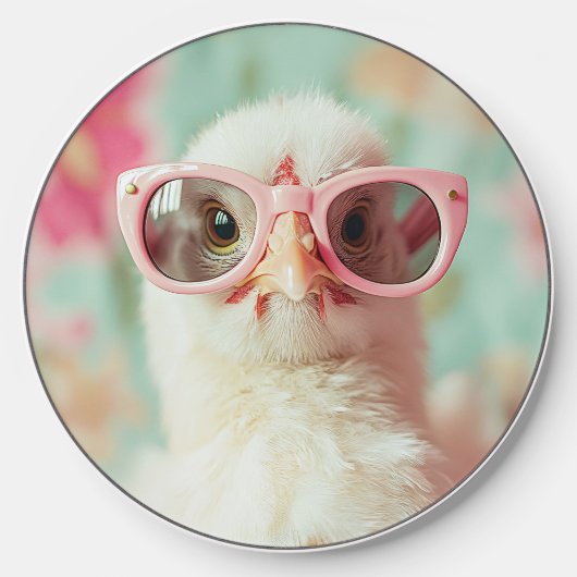 Cool Chick with Pink Glasses Spring Wireless Charger (Front)