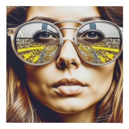 Cool Chick with Reflection of a Musical Festival  Faux Canvas Print
