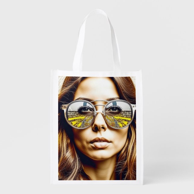 Cool Chick with Reflection of a Musical Festival  Grocery Bag (Front)