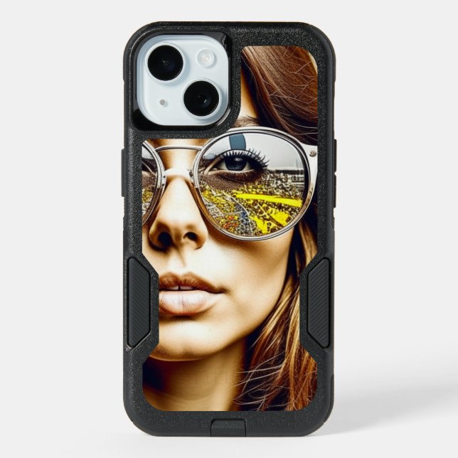 Cool Chick with Reflection of a Musical Festival  iPhone 15 Case (Back)