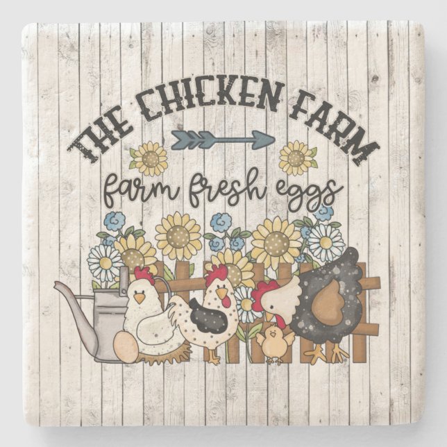 cool chicken Farm fresh eggs Stone Coaster (Front)