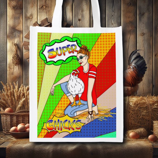 Cool Chicks | Chicken Wall Art  Grocery Bag (Creator Uploaded)
