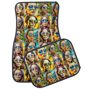 Cool Chicks in Sunglasses AI Art Car Floor Mat