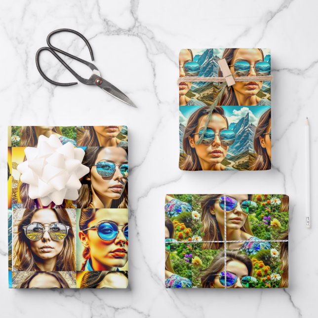 Cool Chicks in Sunglasses AI Art Wrapping Paper Sheets (Front)