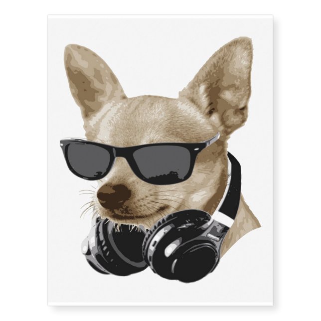 Cool Chihuahua | Chihuahua Wearing Glasses Temporary Tattoos (Front)