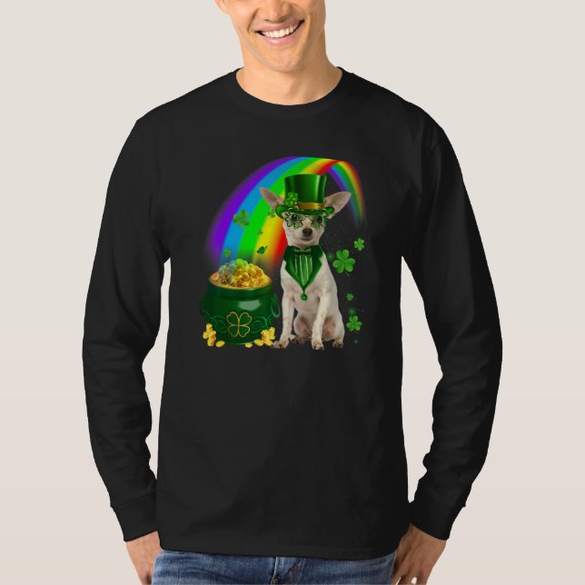 Cool Chihuahua Dog Leprechauns Shamrock Clover Pat T-Shirt (Front)