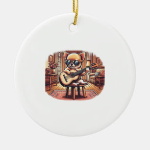 Cool Chihuahua Plays Classical Guitar Ceramic Ornament