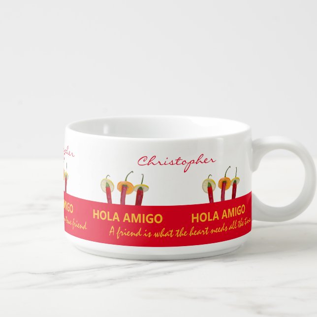 Cool Chili Peppers Hola Amigo Funny Customizable Bowl (Left)