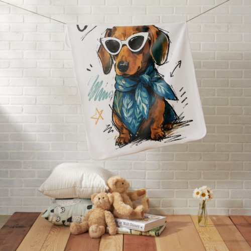 Cool Chill Mood Dachshund with Sunglasses Baby Blanket
