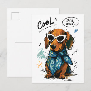 Cool Chill Mood Dachshund with Sunglasses Postcard