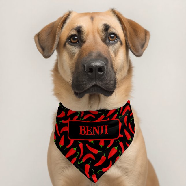 Cool Chilli Pepper Pattern Personalised Pet Bandana Collar (Dog 2)