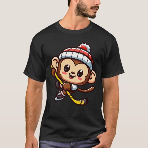 Cool chimpanzee ice hockey player _ ice arena T_Shirt