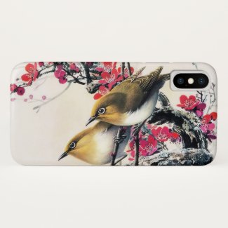Cool chinese beautiful brown bird red cherry tree iPhone x case