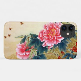 Cool chinese classic watercolor pink flower bee Case-Mate iPhone case