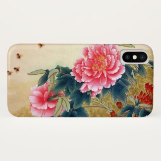Cool chinese classic watercolor pink flower bee iPhone x case