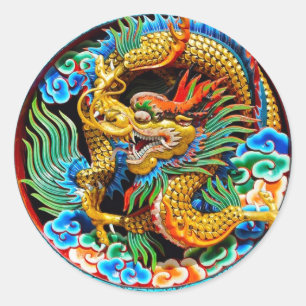 Cool chinese colourful dragon lotus flower art classic round sticker