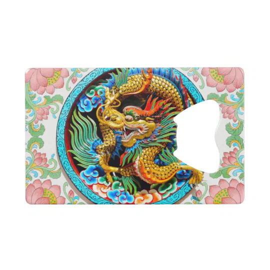 Cool Chinese Colourful Dragon Lotus Flower Art Credit Card Bottle Opener Zazzle Com