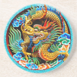 Cool chinese colourful dragon lotus flower art sandstone coaster