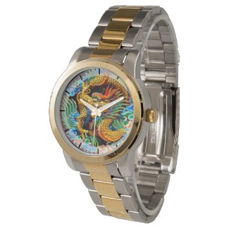 Cool chinese colourful dragon lotus flower art watch