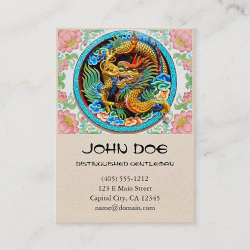 Cool chinese colourful dragon paint lotus flower business card