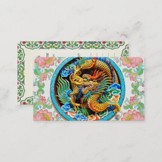 Cool chinese colourful dragon paint lotus flower business card