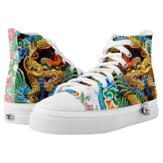 Cool chinese colourful dragon paint lotus flower High-Top sneakers