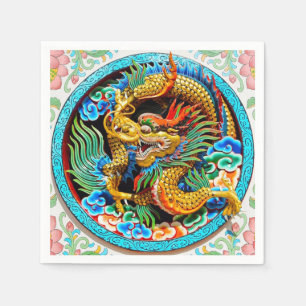 Cool chinese colourful dragon paint lotus flower napkins