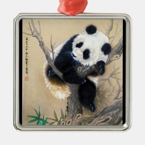 Cool chinese cute sweet fluffy panda bear tree art metal ornament