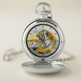 Cool chinese fluffy cat tiger rest vintage art pocket watch