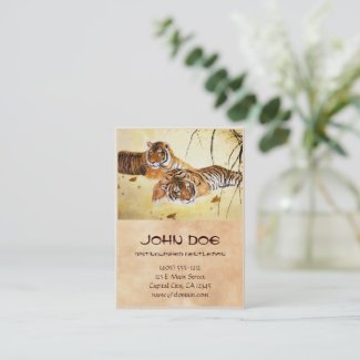 Cool chinese fluffy tiger rest sunset art business card