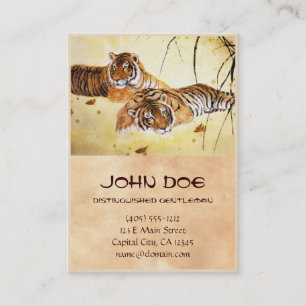 Cool chinese fluffy tiger rest sunset art business card