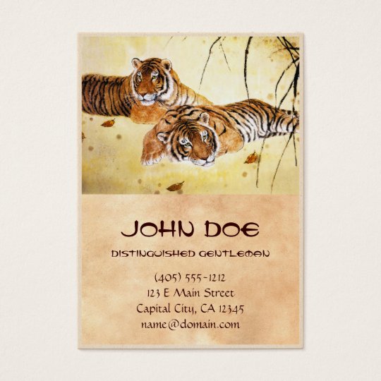 Cool chinese fluffy tiger rest sunset art business card