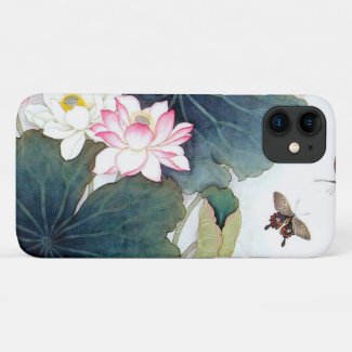 cool chinese lotus leaf pink flower butterfly art Case-Mate iPhone case