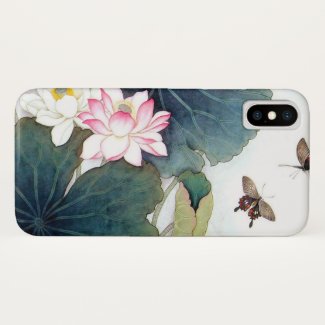 cool chinese lotus leaf pink flower butterfly art iPhone x case
