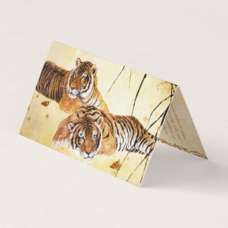 Cool chinese vintage resting tigers cat watercolor business card