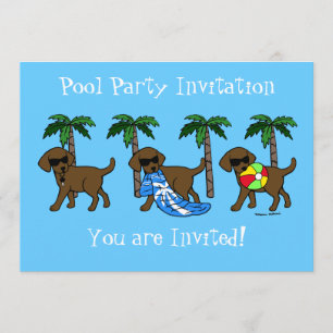 Cool Chocolate Labradors Pool Party Invitation