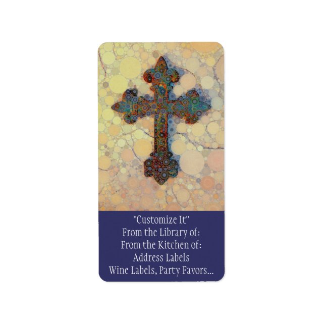 Cool Christian Cross Circle Mosaic Pattern Label (Front)
