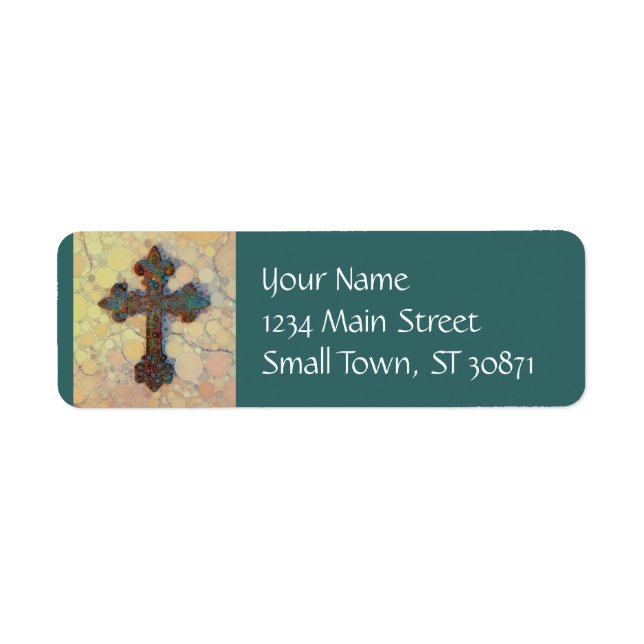 Cool Christian Cross Circle Mosaic Pattern Label (Front)
