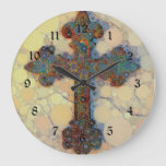 Cool Christian Cross Circle Mosaic Pattern Large Clock at Zazzle