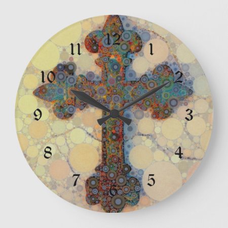 Cool Christian Cross Circle Mosaic Pattern Large Clock