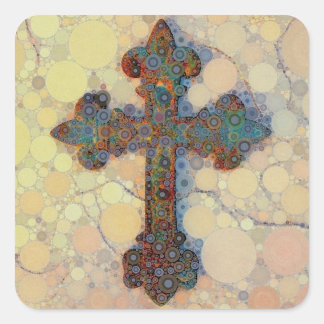 Cool Christian Cross Circle Mosaic Pattern Square Sticker (Front)
