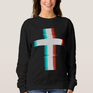 Cool Christian Cross Modern Glitch Effect Sweatshirt