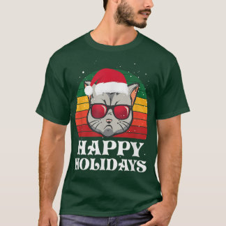 Cool Christmas Cat Happy Holidays T-Shirt