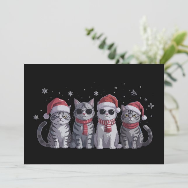 Cool Christmas Cats Cute Cat Lover Cat Mom Xmas Holiday Card (Standing Front)