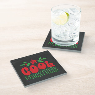 Cool Christmas – Festive Retro Glass Coaster