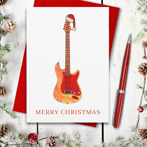 Cool Christmas Fire Guitar Holiday Postcard