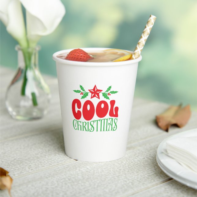 Cool Christmas – Fun Retro Holiday Party Design Paper Cups (Insitu)