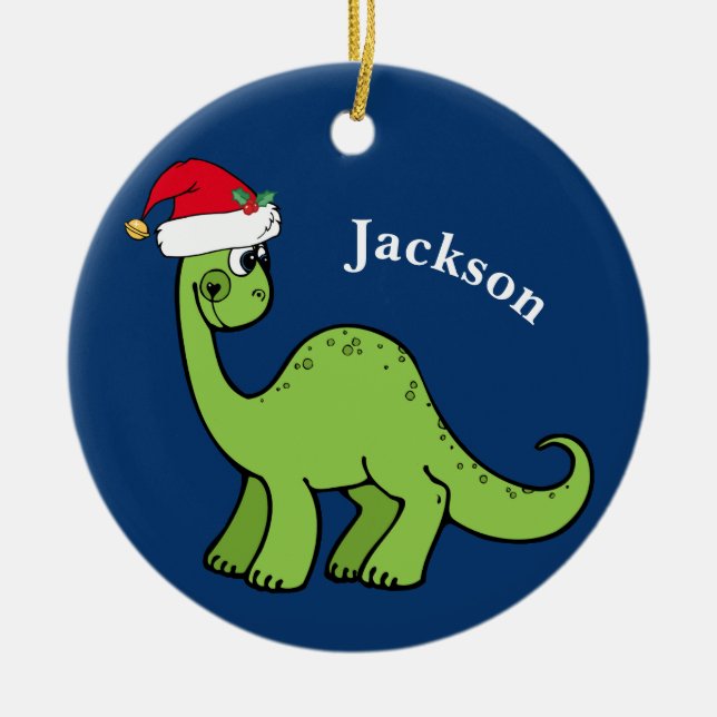Cool Christmas Kids Dinosaur Blue Ceramic Ornament (Front)