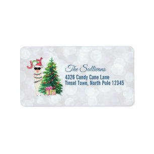 Cool Christmas Llama Joy Typography Bokeh Back Label