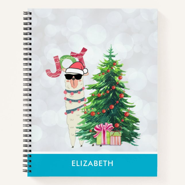 Cool Christmas Llama | Joy Typography Notebook (Front)